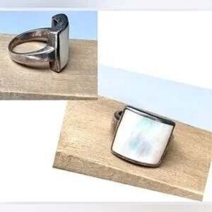 Vintage Sterling Silver Mother of Pearl Inlay Statement Ring MOP Gemstone Sz 7.5